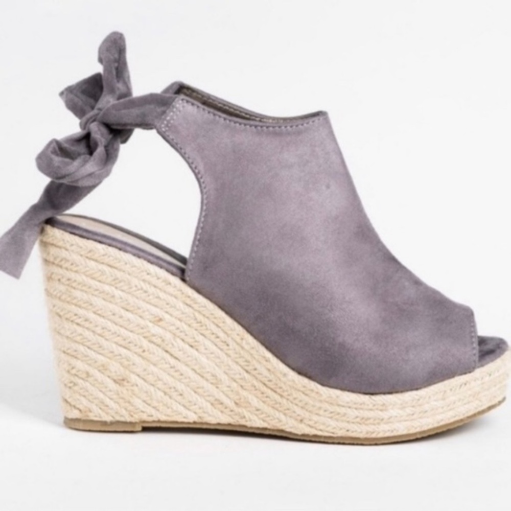 Vegan Suede Open Peep Toe Espadrille Wedge